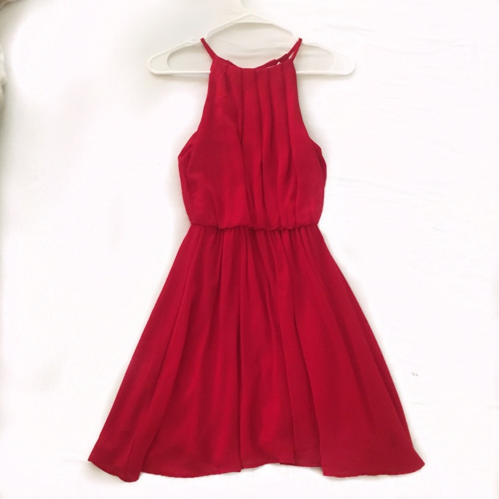Red Dress with Elastic Cinched waist New W/O tags